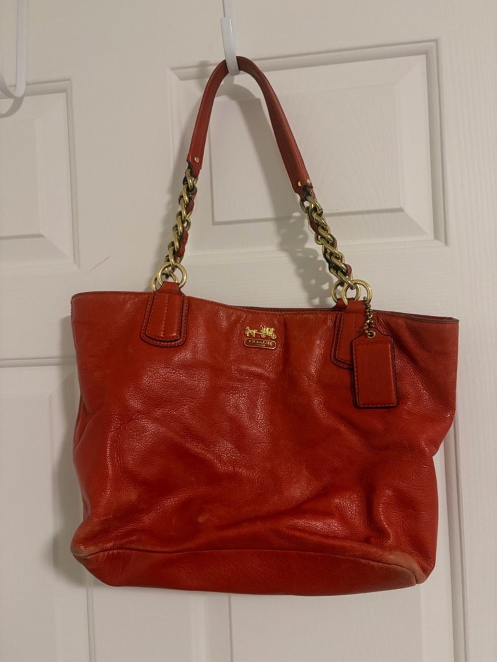 Coach Madison Burnt Orange Tote with Gold Chain-Strap